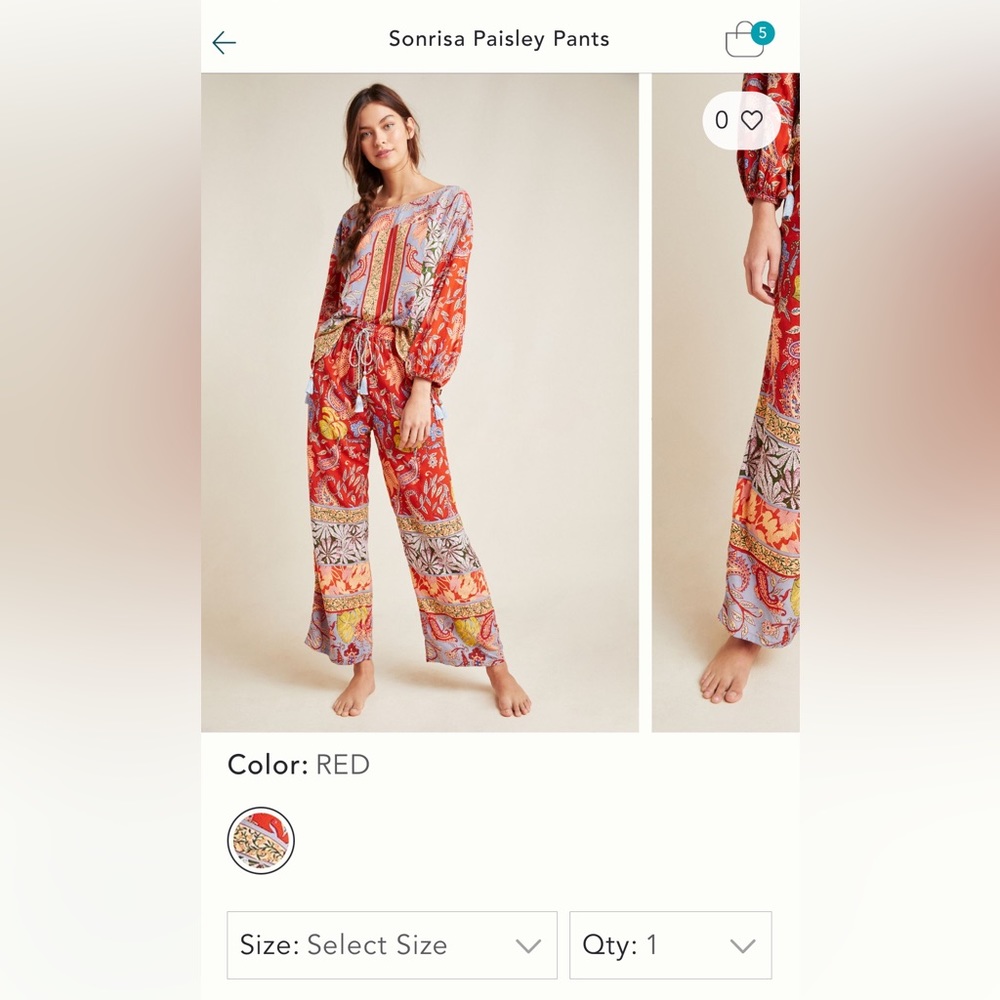 Anthropologie Sonrisa Paisley Pajamas Sz S